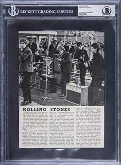 The Rolling Stones Group Vintage Signed 7 x 9.5 Magazine Photograph With All 5 Original Members Including Jagger, Richards, Jones, Wyman & Watts (Beckett)